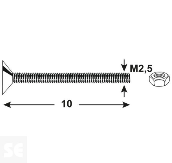 Tornillo Cabeza cónica M2,5x10mm. Din 7046 (20 piezas)