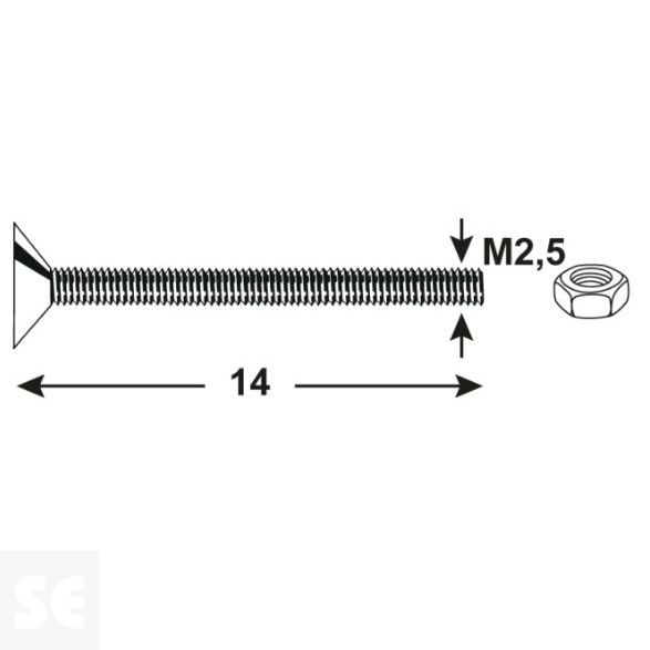 Tornillo Cabeza Cónica M2,5x14mm. Din 7046 (20 piezas)