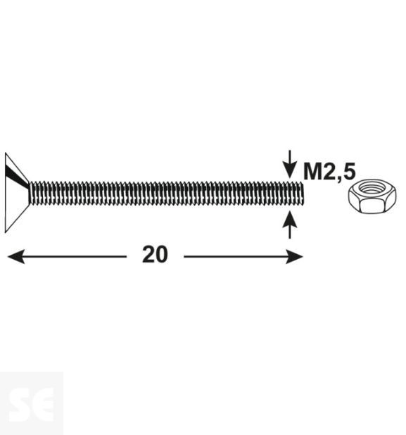 Tornillo Cabeza Cónica M2,5x20mm. Din 7046 (20 piezas)