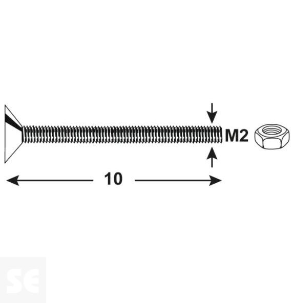Tornillo Cabeza cónica M2x10mm. Ph Din 7046 (20 piezas)