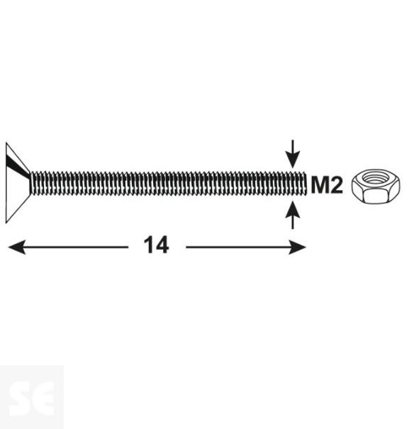 Tornillo Cabeza cónica M2x14mm. Ph Din 7046 (20 piezas)