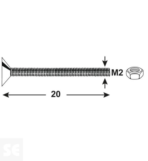 Tornillo Cabeza cónica M2x20mm. Din 7046 (20 piezas)
