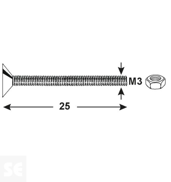 Tornillo Cabeza cónica M3x25 A2 Ph Din 7046 (16 piezas)