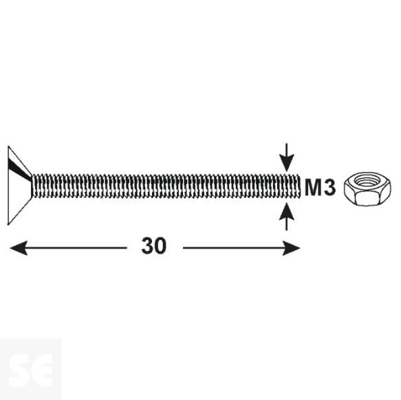 Tornillo Cabeza cónica M3x30mm. A2 Ph Din 7046 (12 piezas)