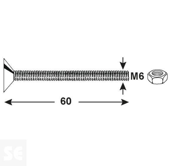 Tornillo Cabeza Cónica M6x60mm. A2 Ph Din 7046 (4 piezas)