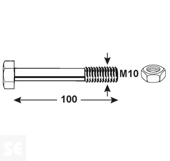 Tornillo Cabeza Hexagonal M10x100mm. Din 931 (6 piezas)