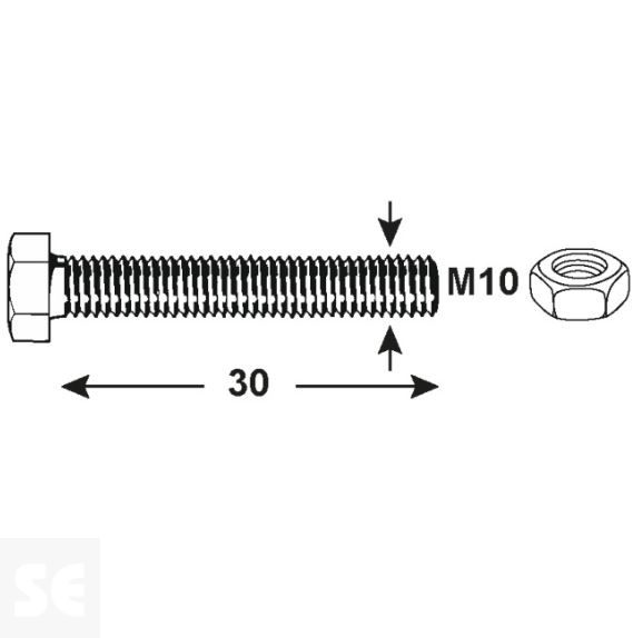 Tornillo Cabeza Hexagonal M10x30mm. Din 933 (75 piezas)