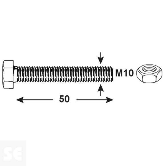 Tornillo Cabeza Hexagonal M10x50mm. Din 933 (4 piezas)