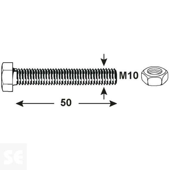 Tornillo Cabeza Hexagonal M10x50mm. Din 933 (6 piezas)