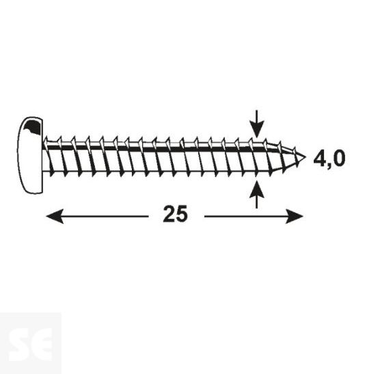 Tornillo Cabeza Redondo Pz 4,0x25mm (100u.)