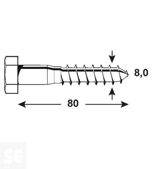 Tornillo Madera 8,0x80mm Din 571 (6 uds)