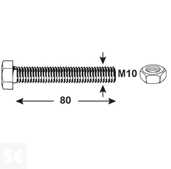 Tornillo Cabeza Hexagonal M10x80mm. A2 Din 933 (6 piezas)