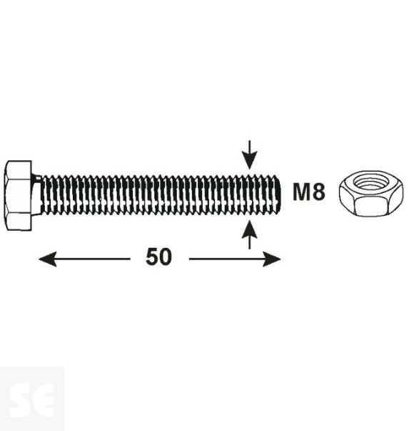 Tornillo Cabeza Hexagonal M8x50mm. A2 Din 933 (15 piezas)