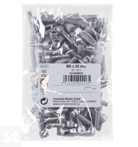 Tornillo Cónico Allen M6x20mm. A2 Din 4762 (120u.)