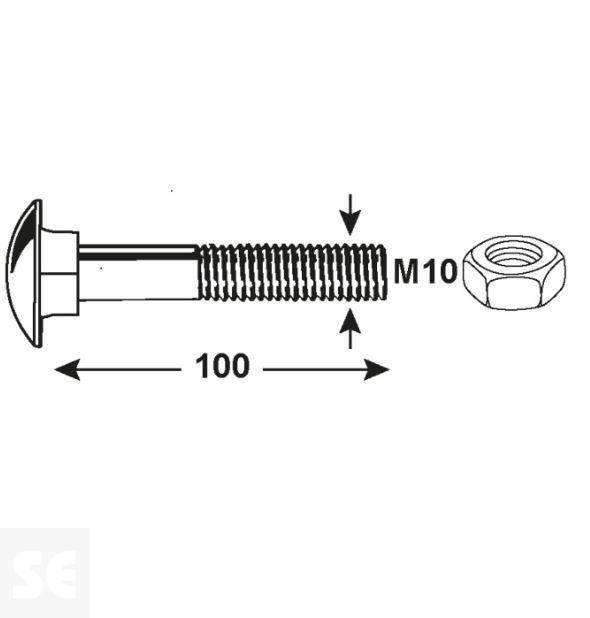 Tornillo Carrocero M10x100mm. Din 603 (4 piezas)