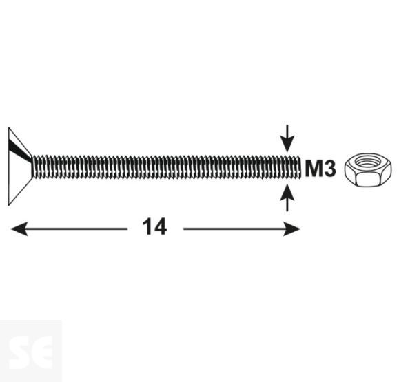Tornillo Roscado Cabeza Avellanada M3x14mm. (20u.)
