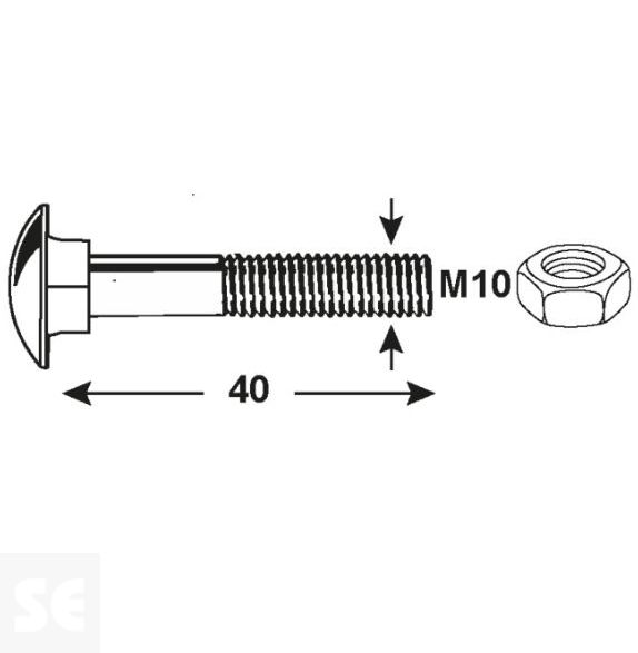 Tornillo Carrocero M10x40mm. Din 603 (8 piezas)