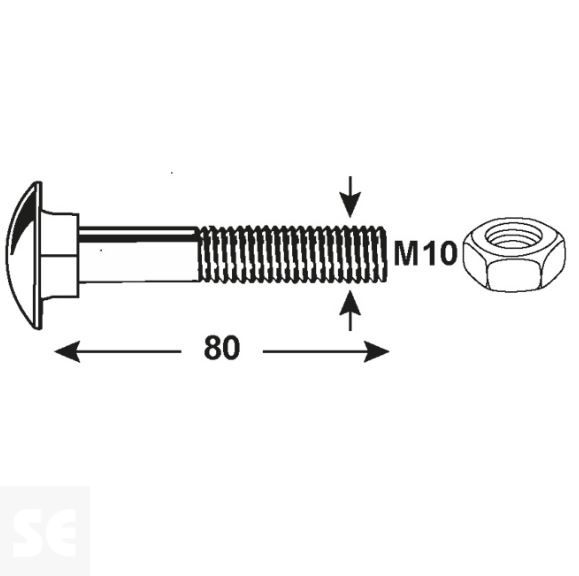 Tornillo Carrocero M10x80mm. Din 603 (6 piezas)