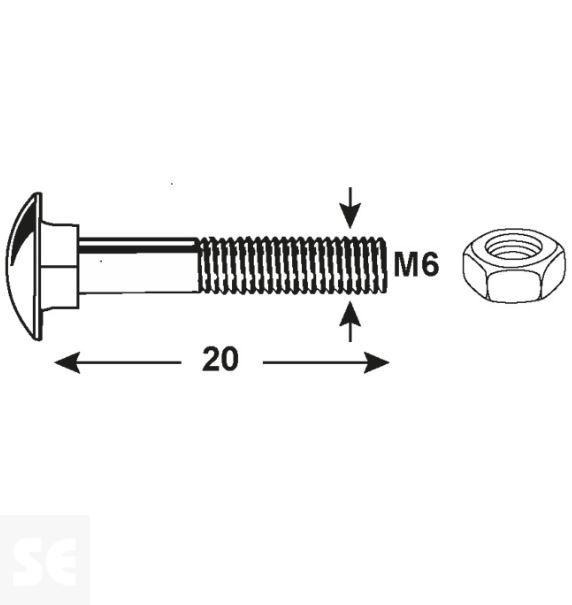 Tornillo Carrocero M6x20mm. Din 603 (10 piezas)