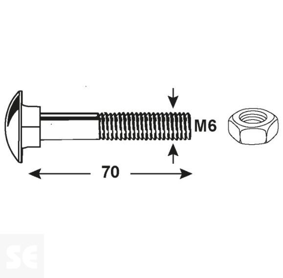 Tornillo Carrocero M6x70mm. Din 603 (20 piezas)