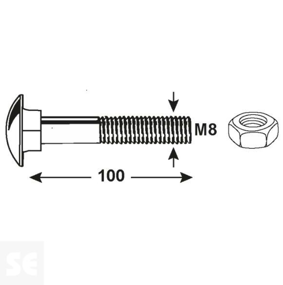 Tornillo Carrocero M8x100mm. Din 603 (8 piezas)