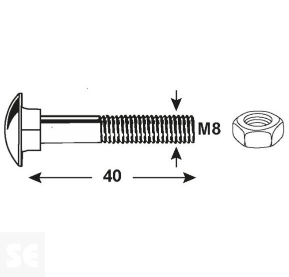 Tornillo Carrocero M8x40mm. Din 603 (15 piezas)