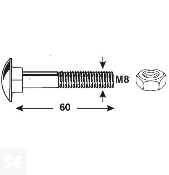 Tornillo Carrocero M8x60mm. Din 603 (3 piezas)