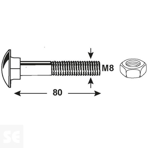 Tornillo Carrocero M8x80mm. Din 603 (4 piezas)