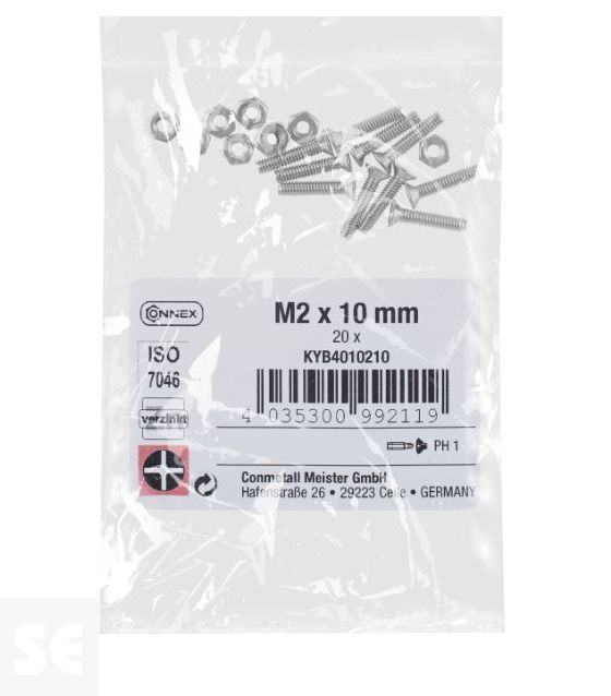 Tornillo Cabeza cónica M2x10mm. Ph Din 7046 (20 piezas)