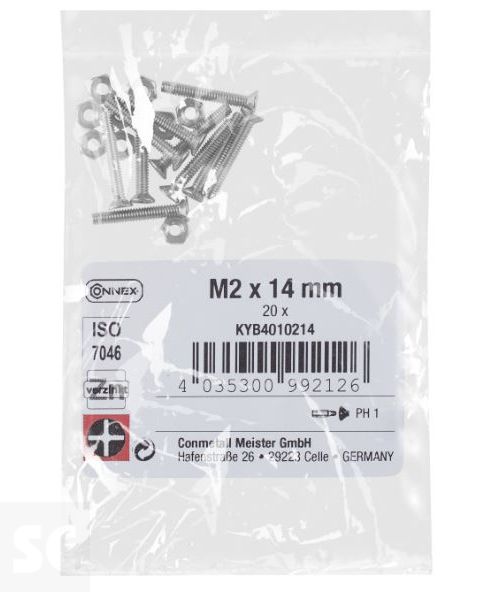 Tornillo Cabeza cónica M2x14mm. Ph Din 7046 (20 piezas)