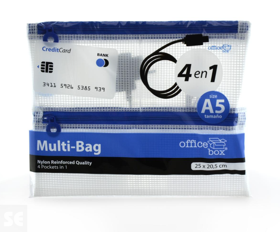 Bolsa Multiuso con cremallera 4en1 A5 Azul (25 X 20,5 Cm)