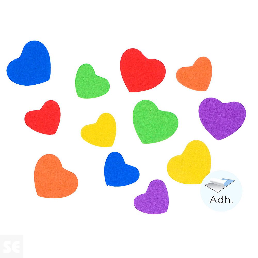 Corazones de Goma Eva Adhesiva 42x35mm. y 32x28mm. 60u. 98005
