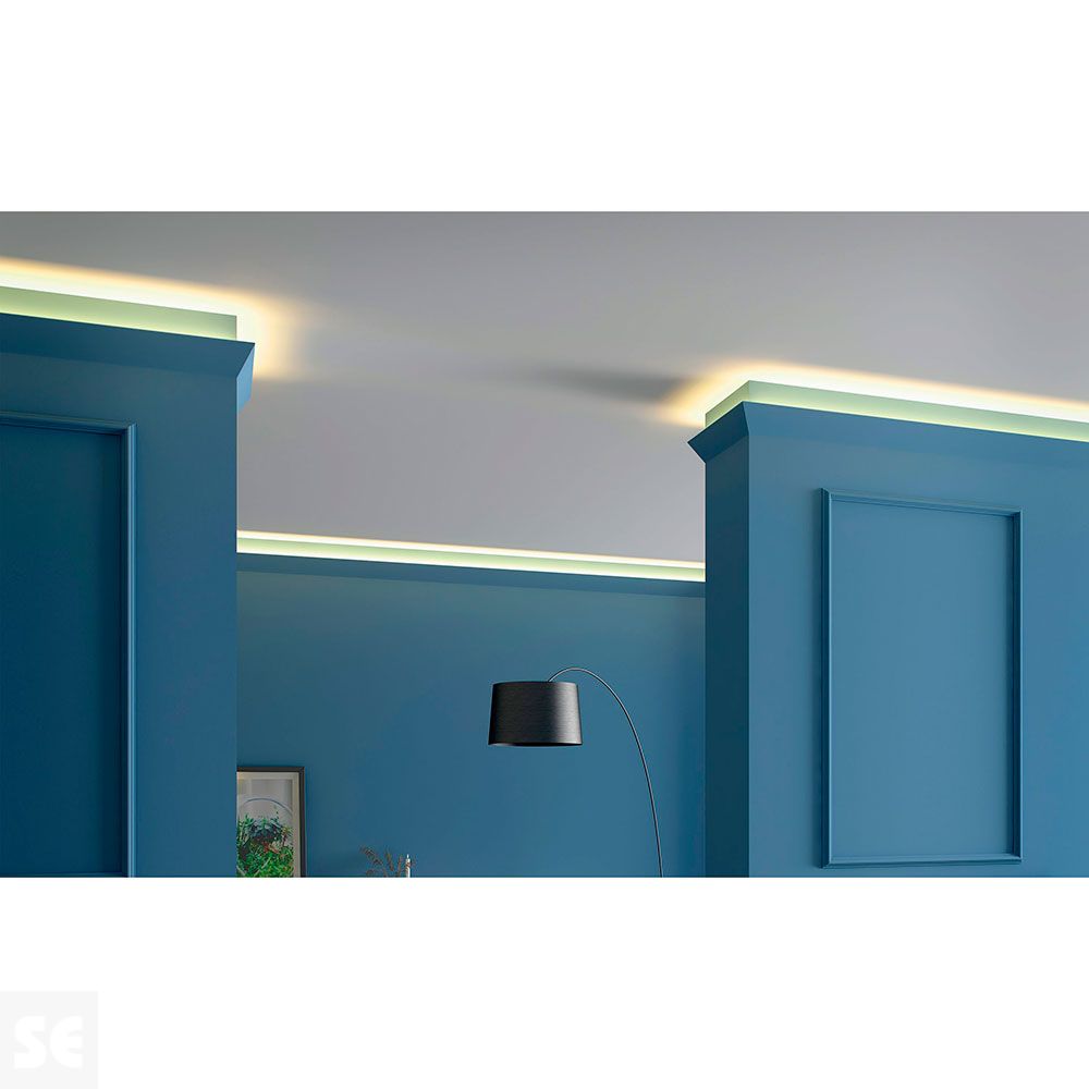 Cornisa / Moldura Techo Poliestireno Luz Indirecta Blanco 60x36x2000 mm