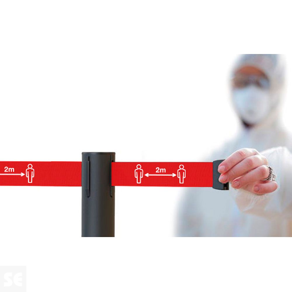 Poste ECO Negro con Cinta Roja Extensible (2m)