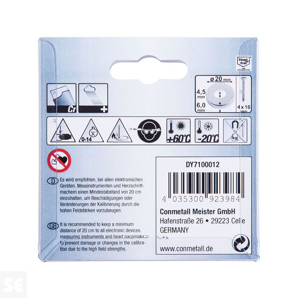 Imán Neodimio con Agujero Redondo 20x6x4,5 mm . Fuerza 10,5 kg (1u.)
