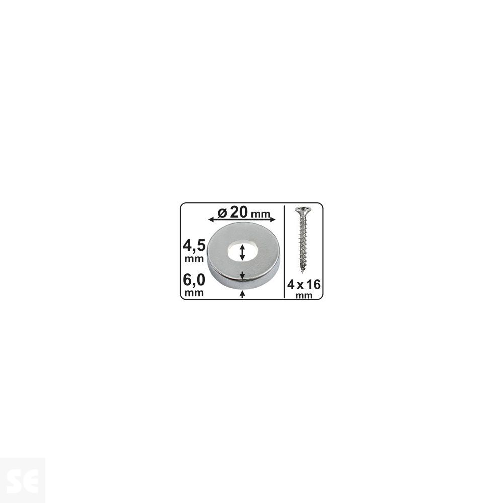 Imán Neodimio con Agujero Redondo 20x6x4,5 mm . Fuerza 10,5 kg (1u.)
