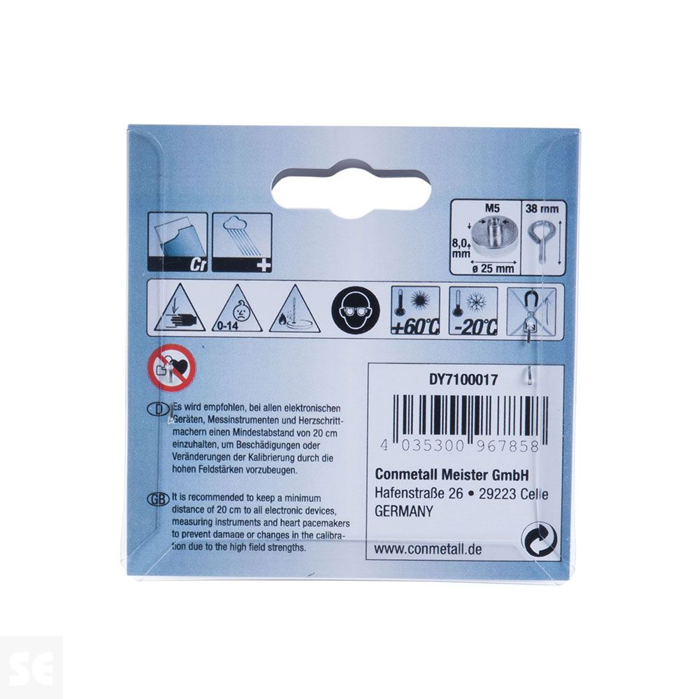 Imán Neodimio con Gancho Cerrado M5 diámetro 25 mm. Fuerza 21 kg (1u.) | Servei Estació