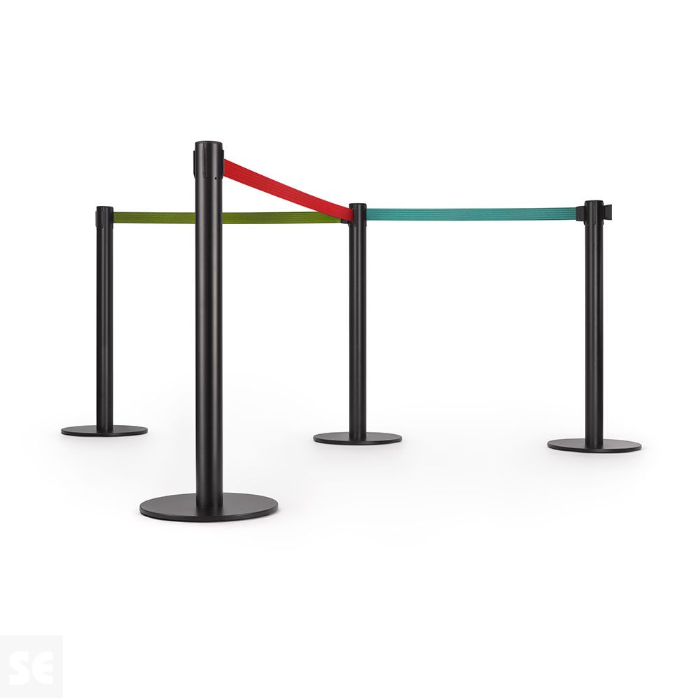 Poste ECO Negro con Cinta Roja Extensible (2m)