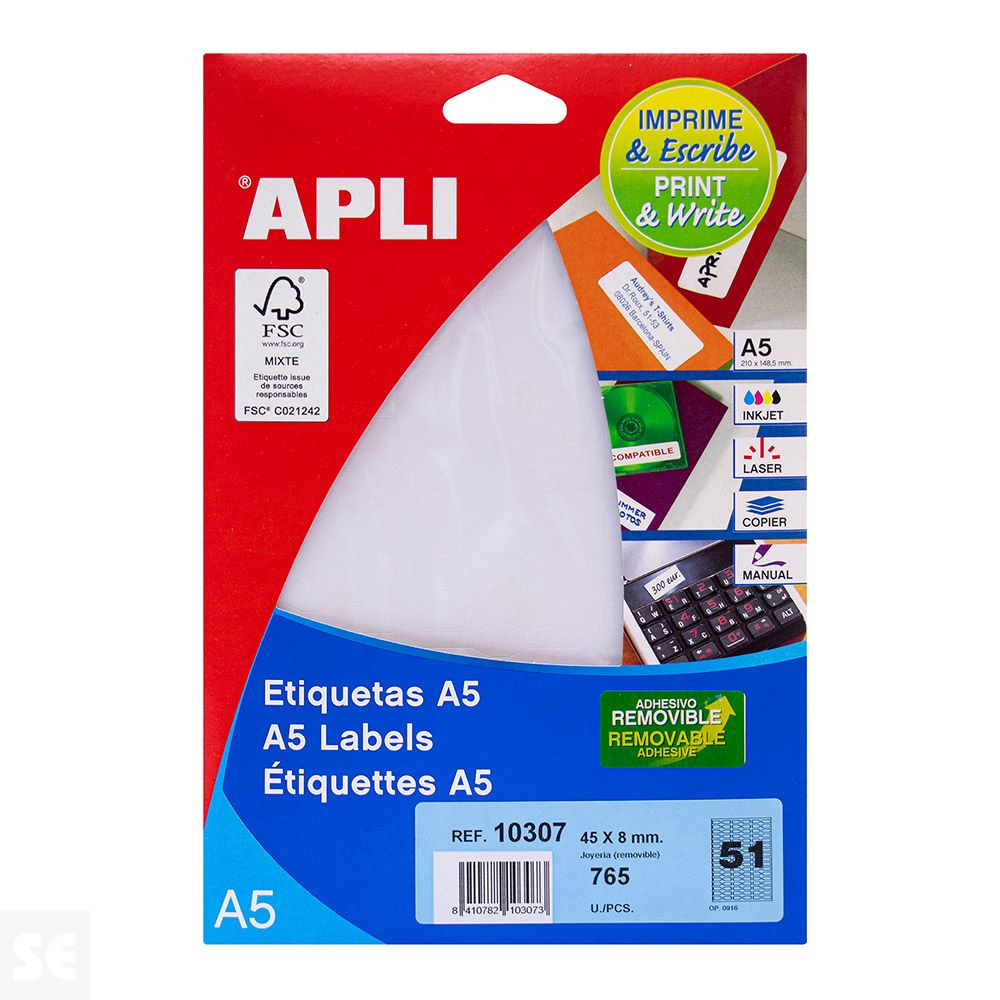 Etiqueta Blanca Adhesivas Joyería 765 uds Imprimir 45x8 mm