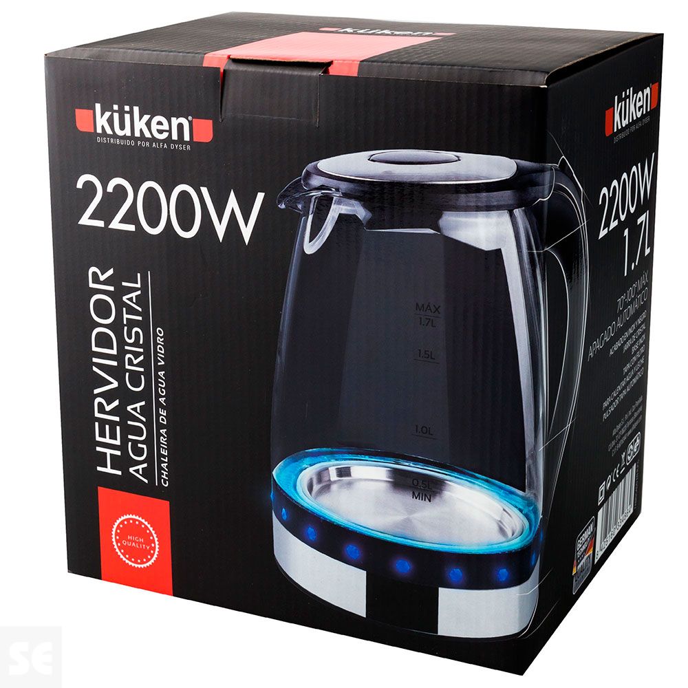 Hervidor Agua Eléctrico Küken Cristal 2200 w 1.7 l