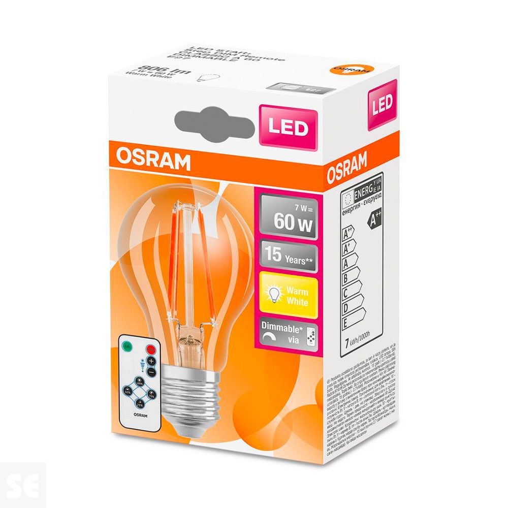 Lámpara Estándar Cristal Led Regulable C/Mando 7w 2700k 806lm