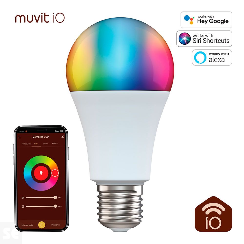Muvit iO bombilla inteligente A65 E27/14W/1400lm RGB + CCT  D65*131