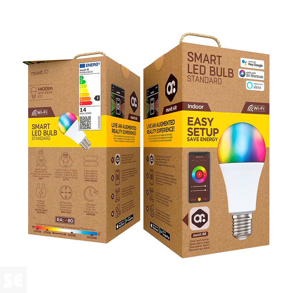 Muvit iO bombilla inteligente A65 E27/14W/1400lm RGB + CCT  D65*131