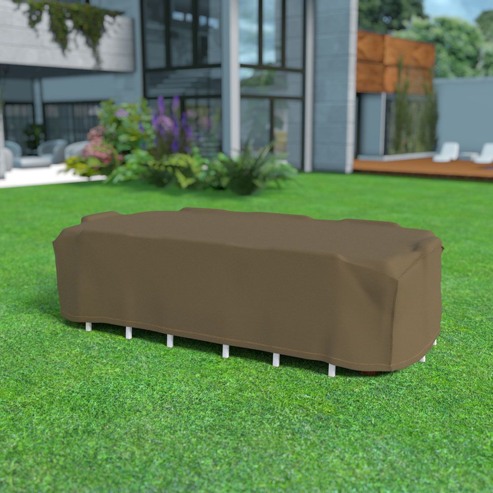 Funda Mesa Rectangular + 8 sillas 325x205x90 cm Marrón Covertop