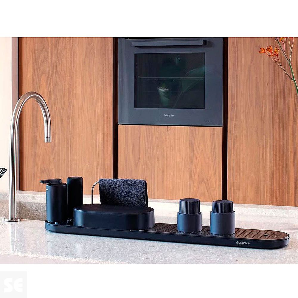 Organizador + Bandeja de Secado + Dosificador y Exprimidor de Jabón - Negro