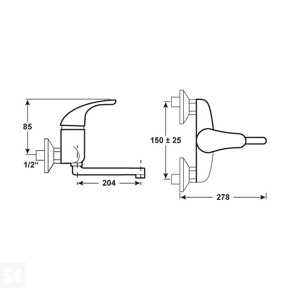 Monomando Grifo Punto Fregadero de Pared Cromo   