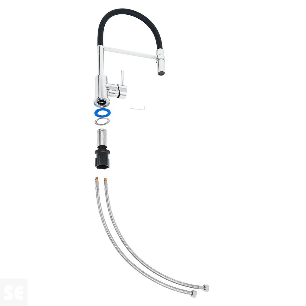 Monomando Grifo Cocina Negro Flexo Silicona 40 cm Alto