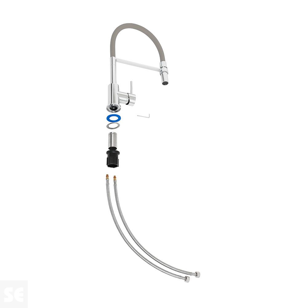 Monomando Grifo Cocina Gris Flexo Silicona 40 cm Alto