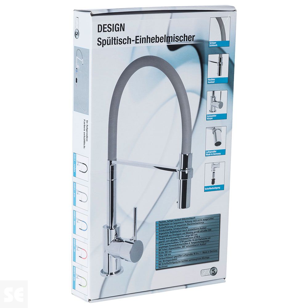 Monomando Grifo Cocina Gris Flexo Silicona 40 cm Alto