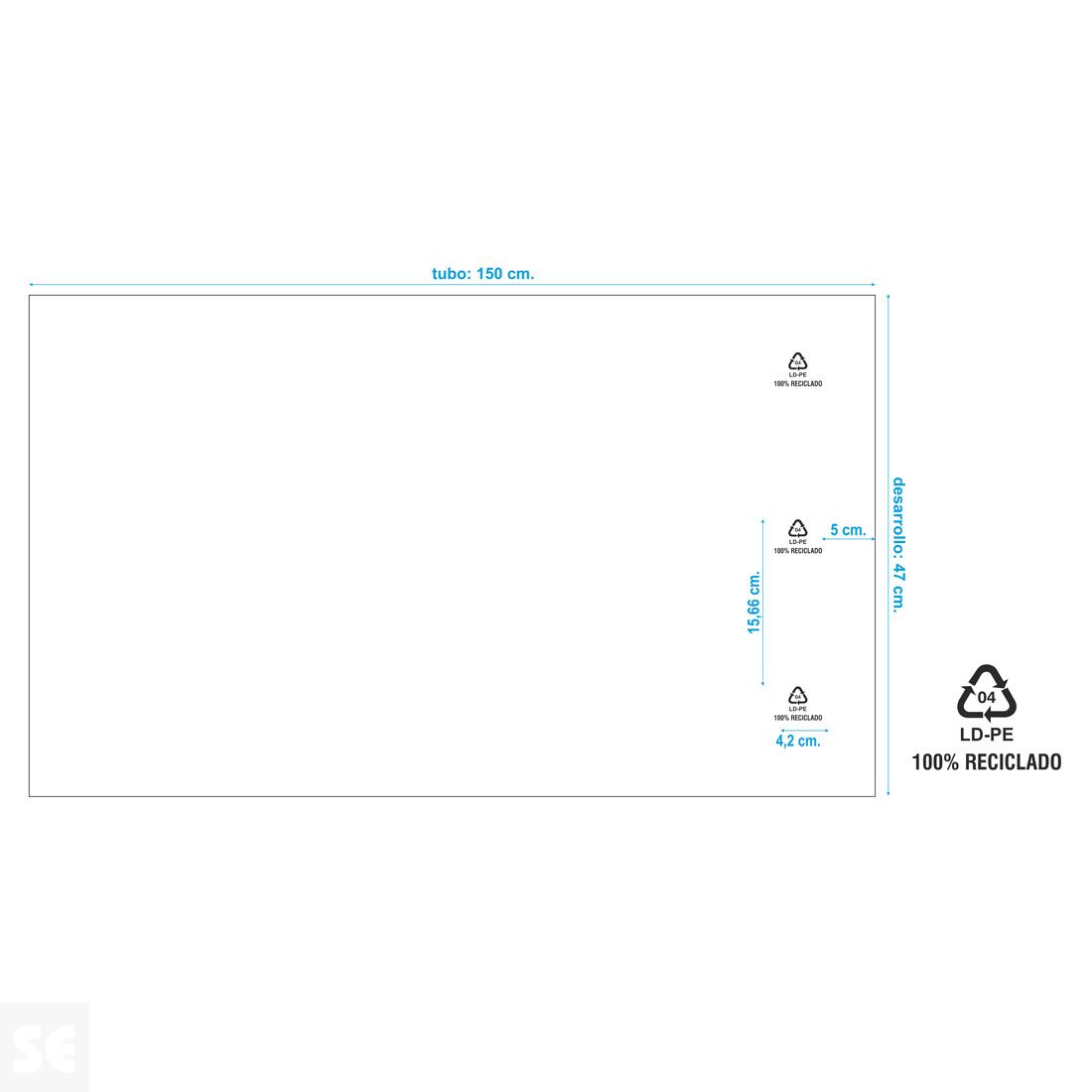 Lugar donde se ubica el distintivo de 'Reciclado' del Semitubo de Polietileno